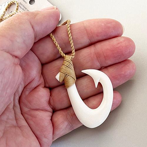 NZ Maori Cow Bone Hook Necklace with String Cord – ShopNZ