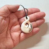 Maori Bone Friendship Twist Necklace with Fern and Paua