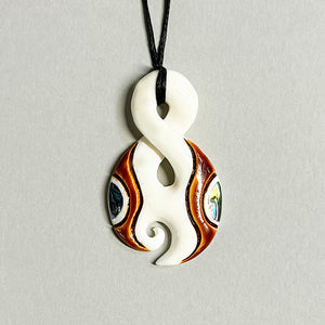 Maori Bone Single Twist Necklace with Paua and Stain