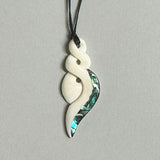 Maori Bone Double Twist Necklace with Paua Tail