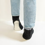 Embroidered Charcoal Wool and Sheepskin Fleece Slipper Socks