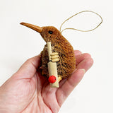 Cute Brush Kiwi Bird Xmas Ornament with Cricket Bat and Ball