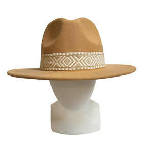 Tan Fedora Hat with Maori Patiki Trim