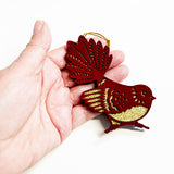 Velvety Burgundy NZ Fantail Bird Xmas Ornament