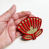 Velvety Red and Gold Pohutukawa Flower Xmas Ornament