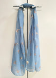 Chambray Blue  NZ Souvenir Scarf with Sparkly Rose Gold Kiwi