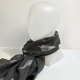 Charcoal Grey Scarf with Shiny Silver Ferns