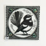 NZ Made Fantail Bird Glass Plate and Stand