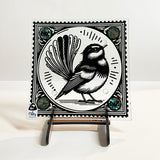 NZ Made Fantail Bird Glass Plate and Stand