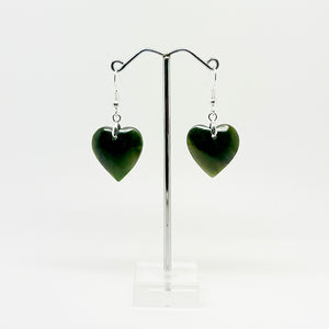 Pretty Genuine NZ Greenstone Heart Earrings