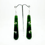 Genuine NZ Greenstone Drop Earrings with Cutout Koru