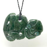 Whopper 11cm Genuine NZ Greenstone Side Hung Tiki Necklace