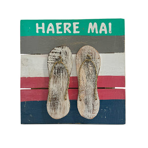 Fun Haere Mai Welcome Wooden Sign with Jandals