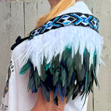 White and Paua Blue Short Maori Korowai