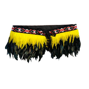 Yellow and Black Short Maori Korowai with Red Taniko