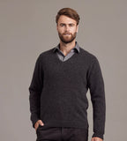 NZ Merino Possum Silk Mens V-neck Sweater