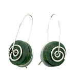 Stone Arrow Greenstone Silver Spiral Drop Earrings