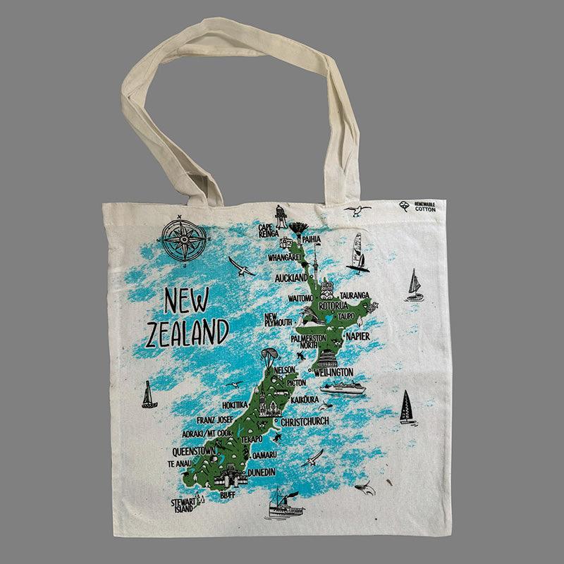 Souvenir Canvas Map of NZ Shopping Bag ShopNZ