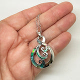 Pretty NZ Paua and Silver Twist Koru Necklace