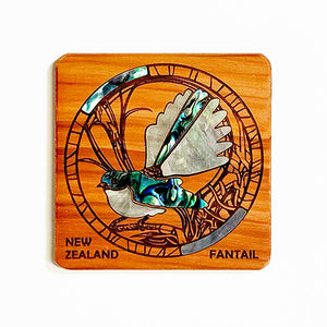 Pretty NZ Totara and Paua Shell Fantail Magnet