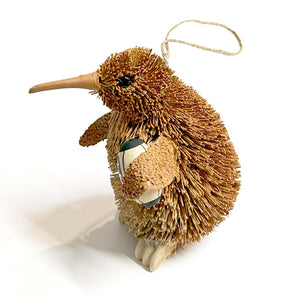 Cute Brush Kiwi Bird Xmas Ornament with Rugby Ball