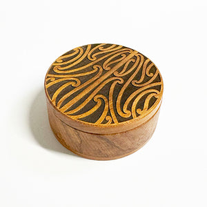 Round Rimu Box with Puhoro Maori Carving