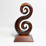 Large NZ Maori Carved Wooden Double Koru Trophy