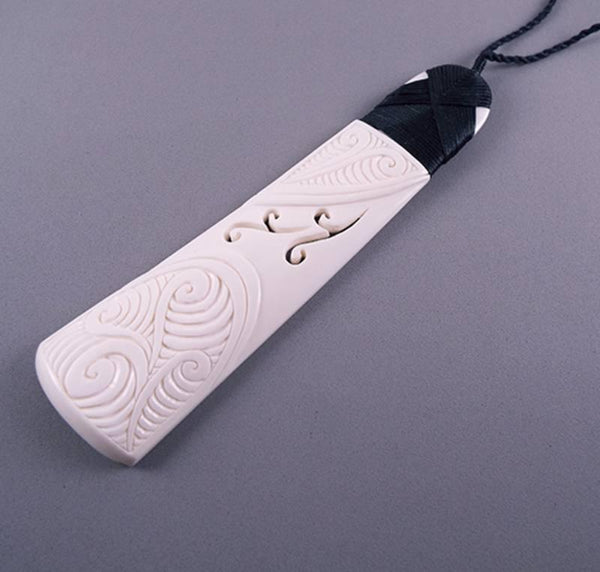 Large 15cm Maori Bone Toki Necklace with Koru Carving – ShopNZ